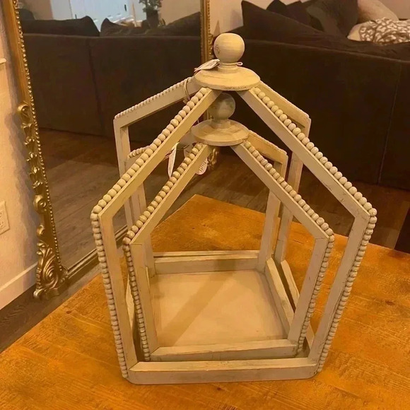 NWT MUD PIE Gray Beaded Lantern Set | Mango Wood - Picture 2 of 4